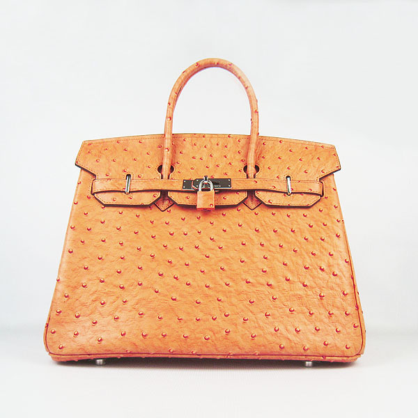 High Quality Fake Hermes Birkin 35CM Ostrich Veins Handbag Orange 6089 - Click Image to Close